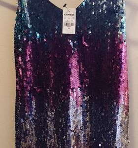 Sequins Multicolored shift dress with spaghetti straps